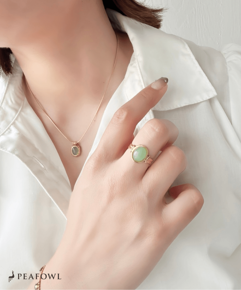 Oval Stone Open Ring - peafowl