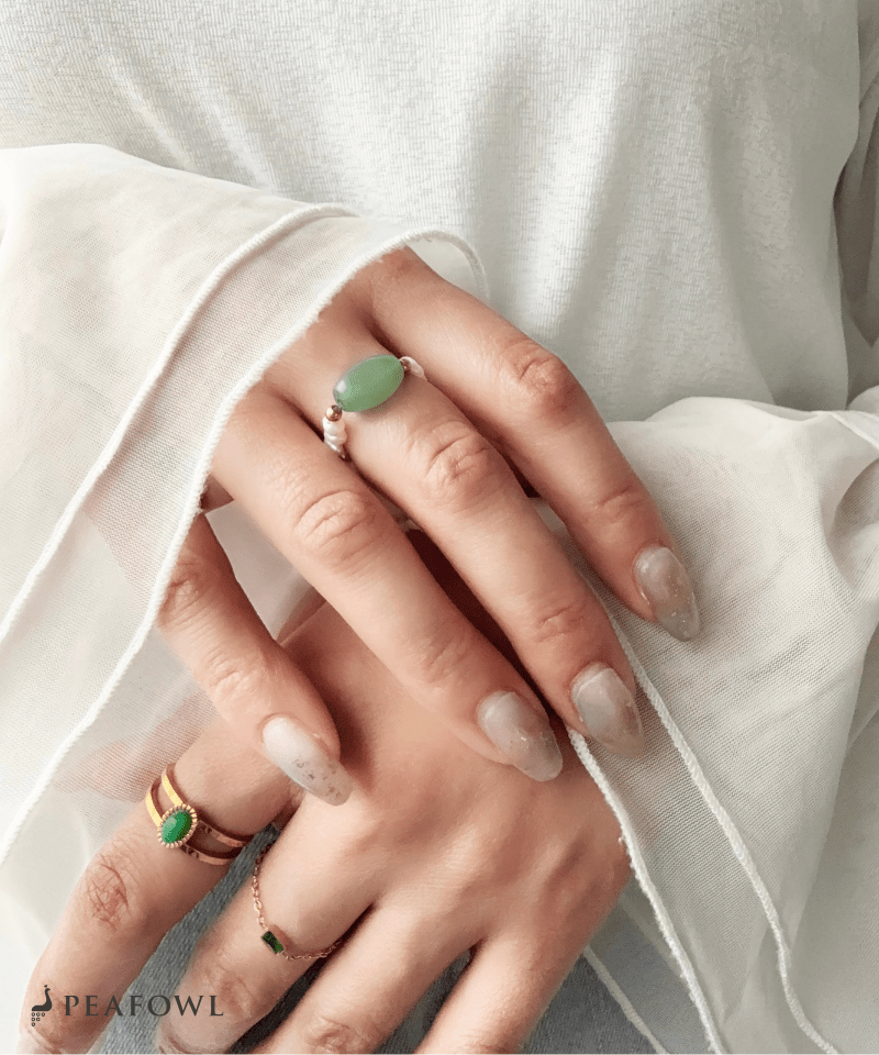 Oval Stone Pearl Ring - peafowl