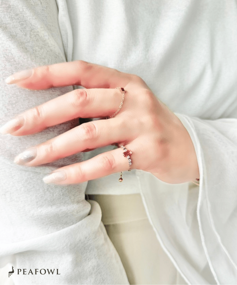 Pink Bijou Chain Ring - peafowl