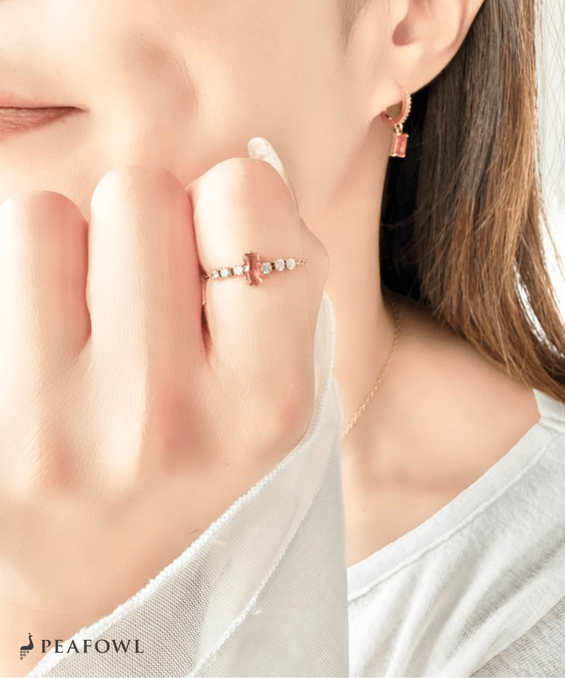 Pink Bijou Chain Ring - peafowl