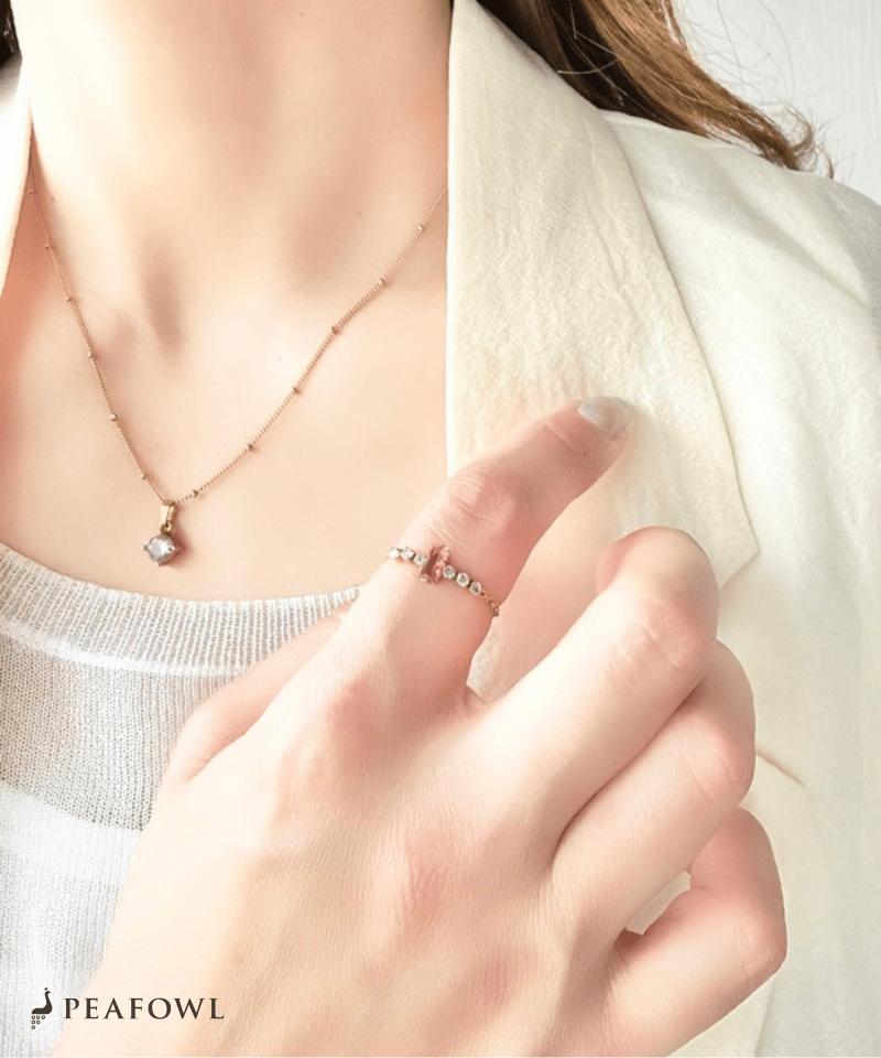 Pink Bijou Chain Ring - peafowl