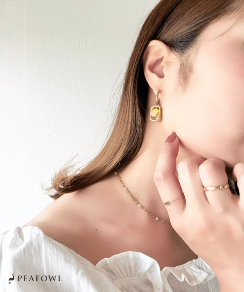 Rectangle Bijou Hoop Pierce - peafowl