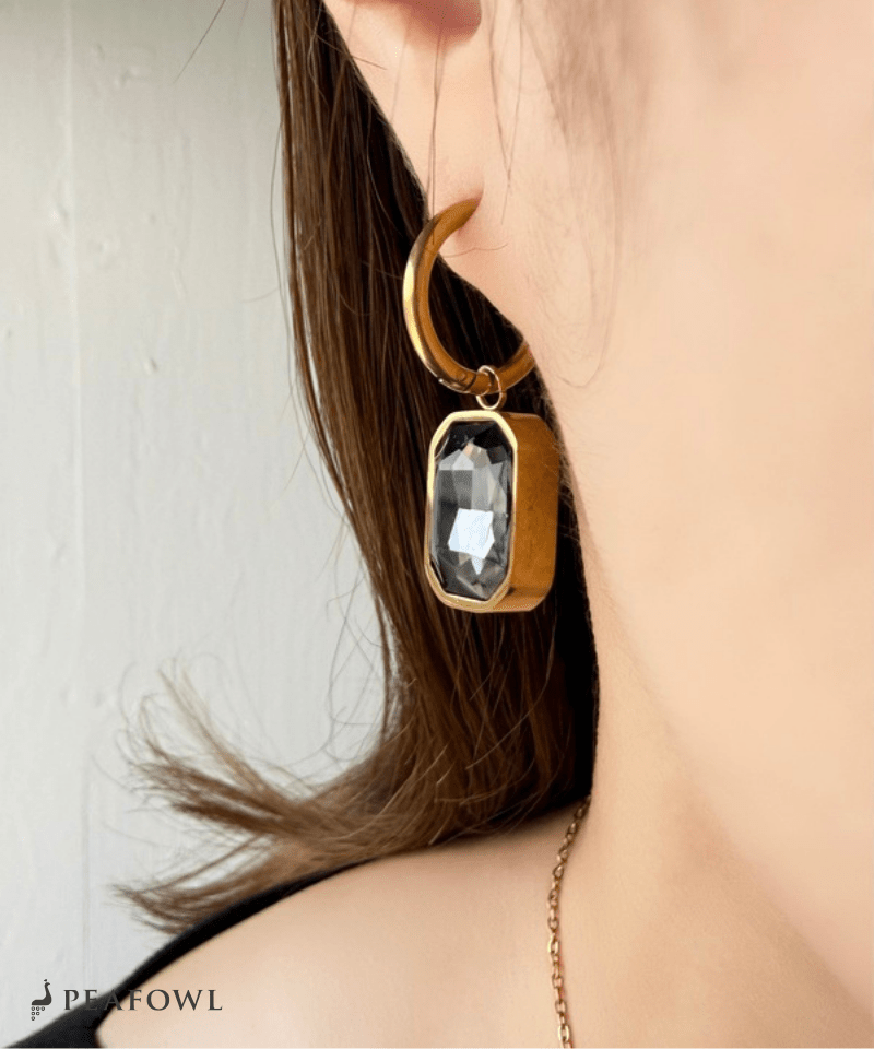 Rectangle Bijou Hoop Pierce - peafowl
