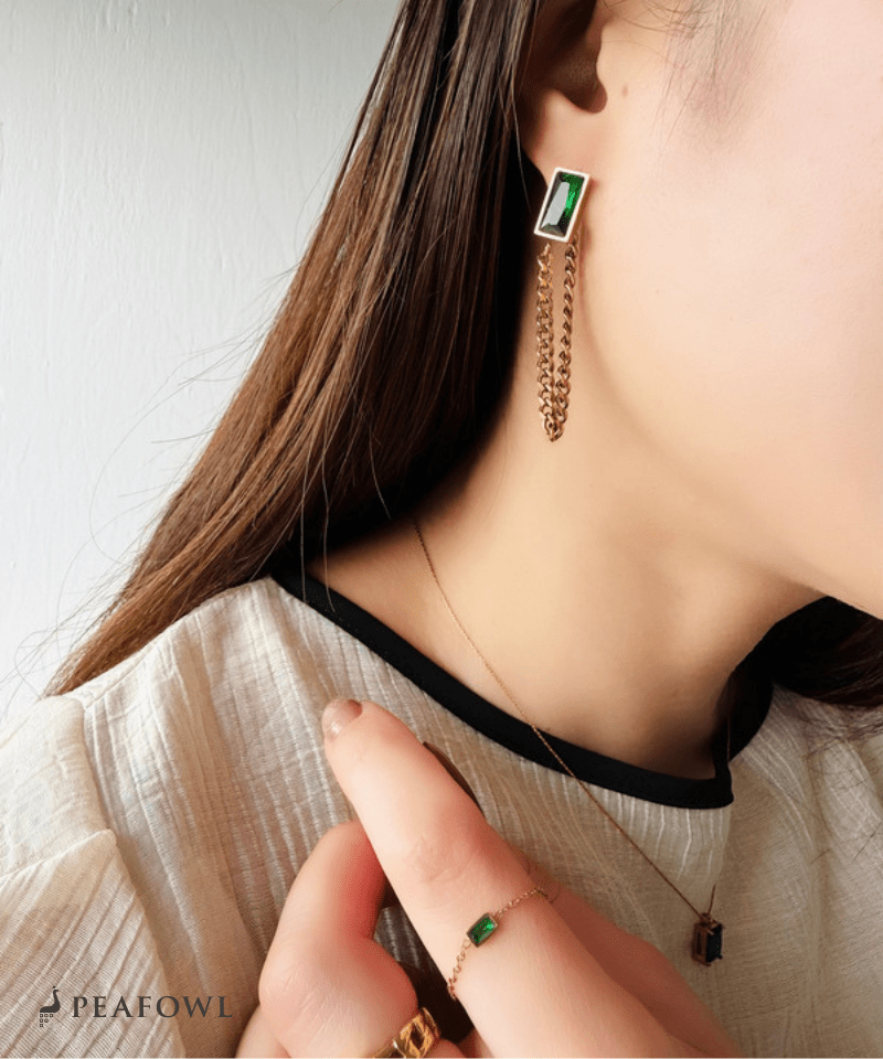 Rectangle Chain Hoop Pierce - peafowl