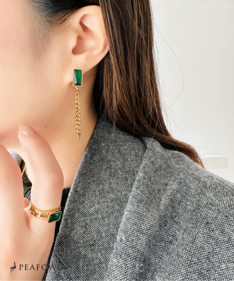 Rectangle Chain Hoop Pierce - peafowl