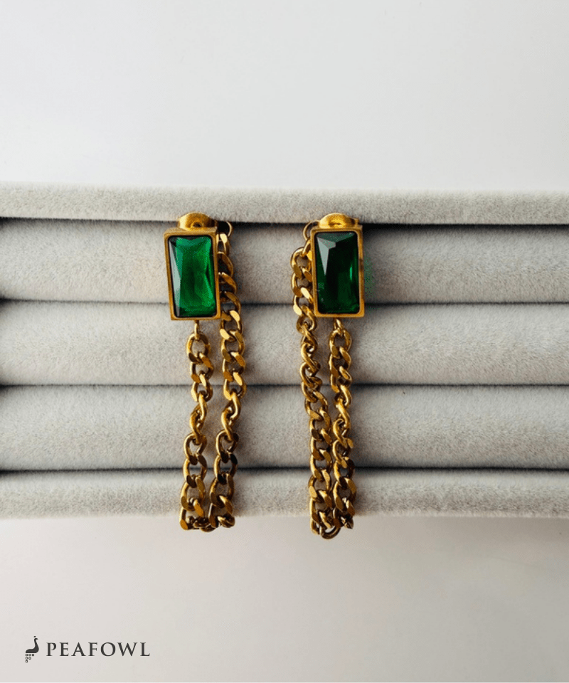Rectangle Chain Hoop Pierce - peafowl