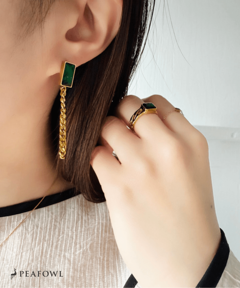 Rectangle Chain Hoop Pierce - peafowl