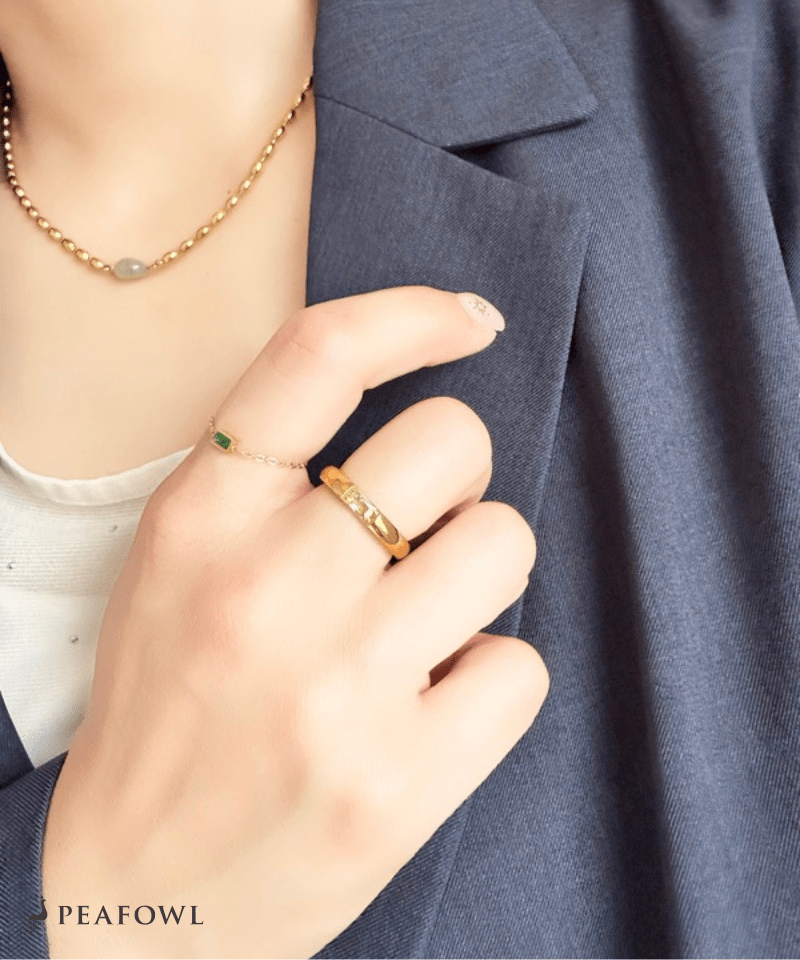 Rectangle Color Bijou Ring - peafowl