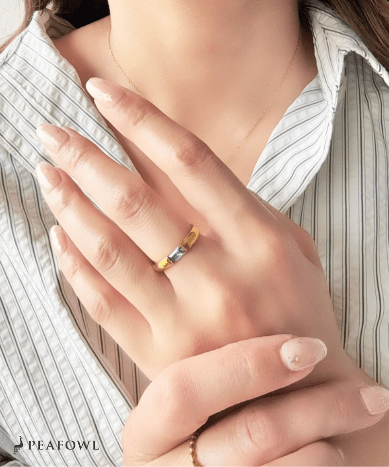 Rectangle Color Bijou Ring - peafowl