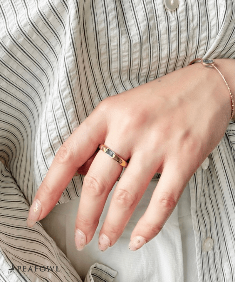 Rectangle Color Bijou Ring - peafowl