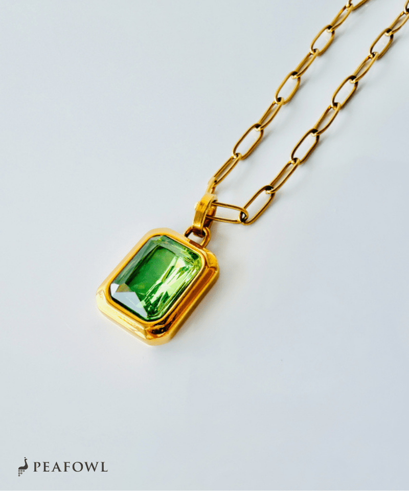 【再入荷】Rectangle Green Chain Necklace - peafowl
