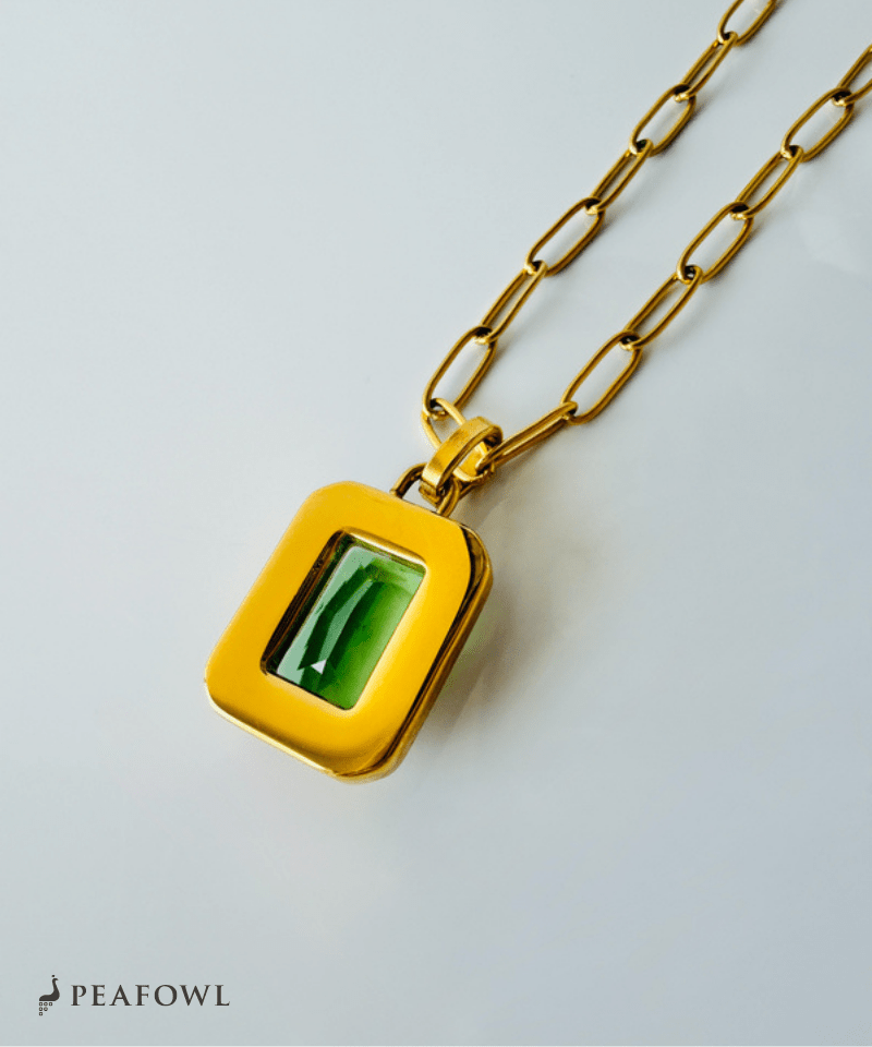 【再入荷】Rectangle Green Chain Necklace - peafowl