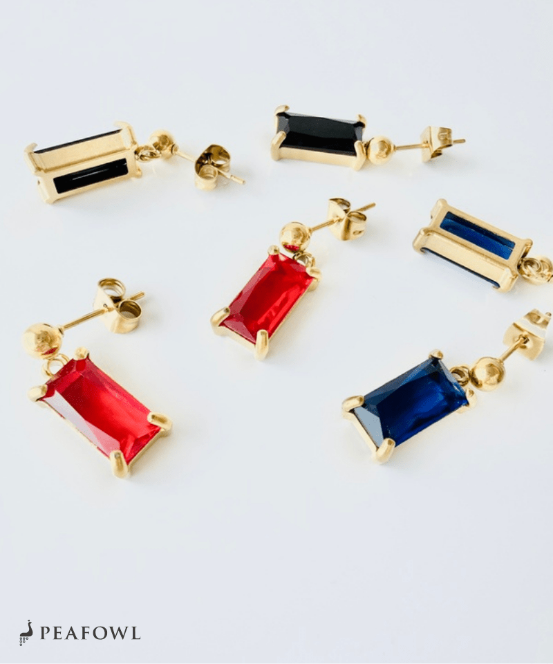 Rectangle Stone Pierce - peafowl