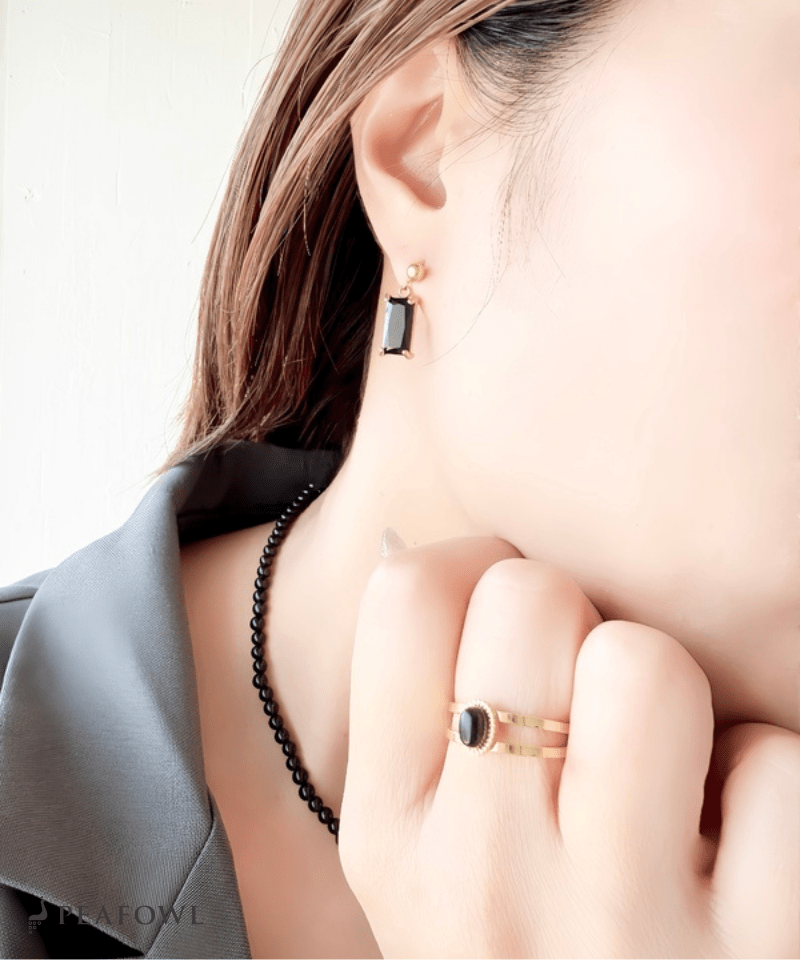 Rectangle Stone Pierce - peafowl