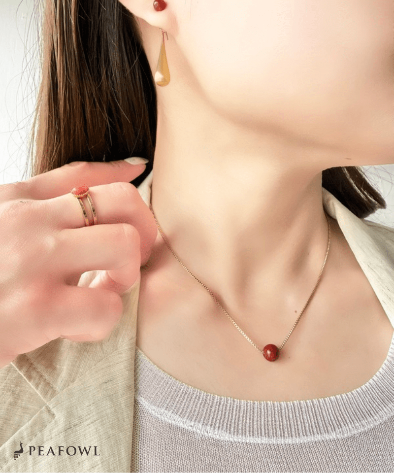 Red Ball Necklace - peafowl