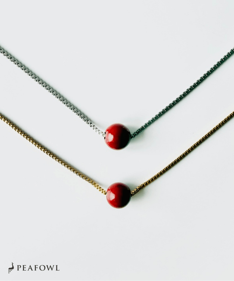 Red Ball Necklace - peafowl
