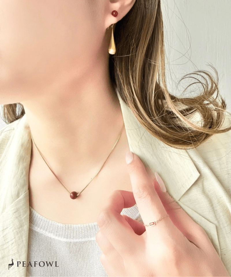 Red Ball Necklace - peafowl