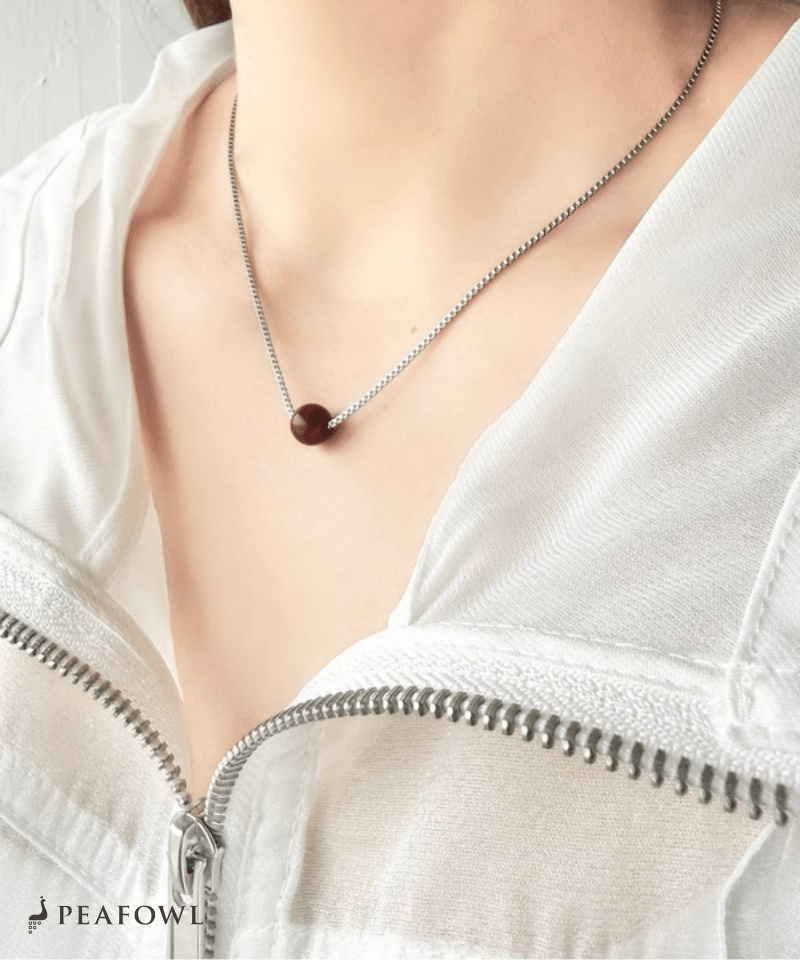 Red Ball Necklace - peafowl