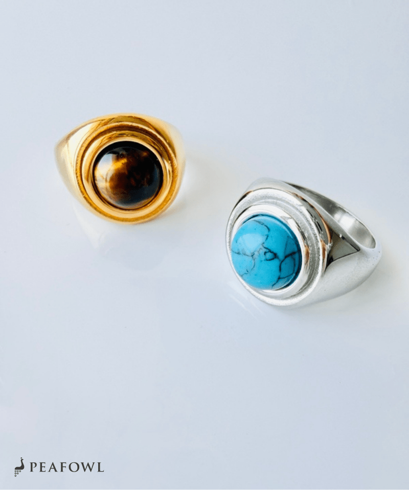 Retro Volume Stone Ring - peafowl