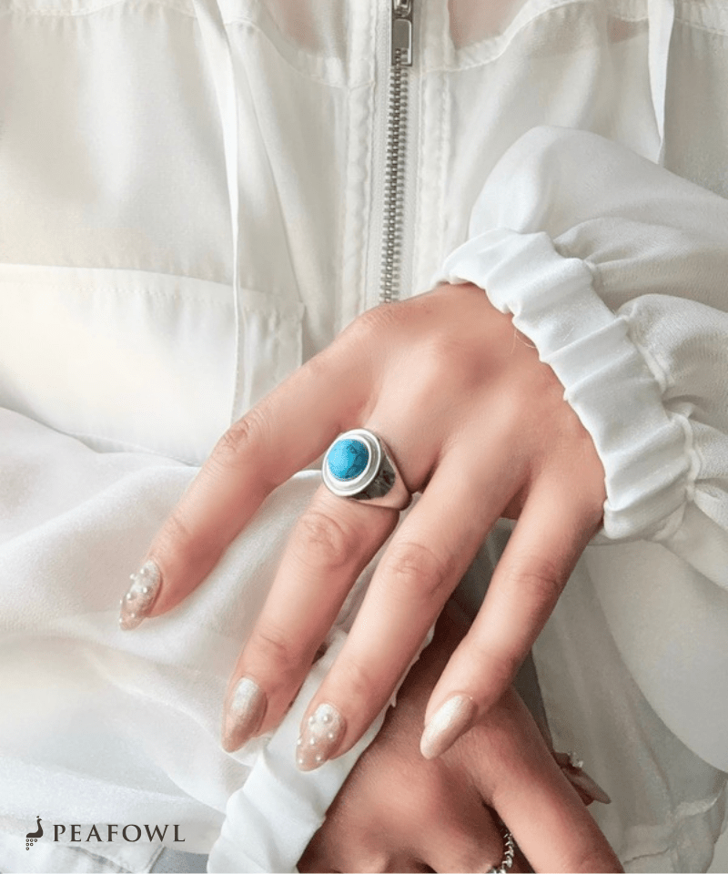 Retro Volume Stone Ring - peafowl