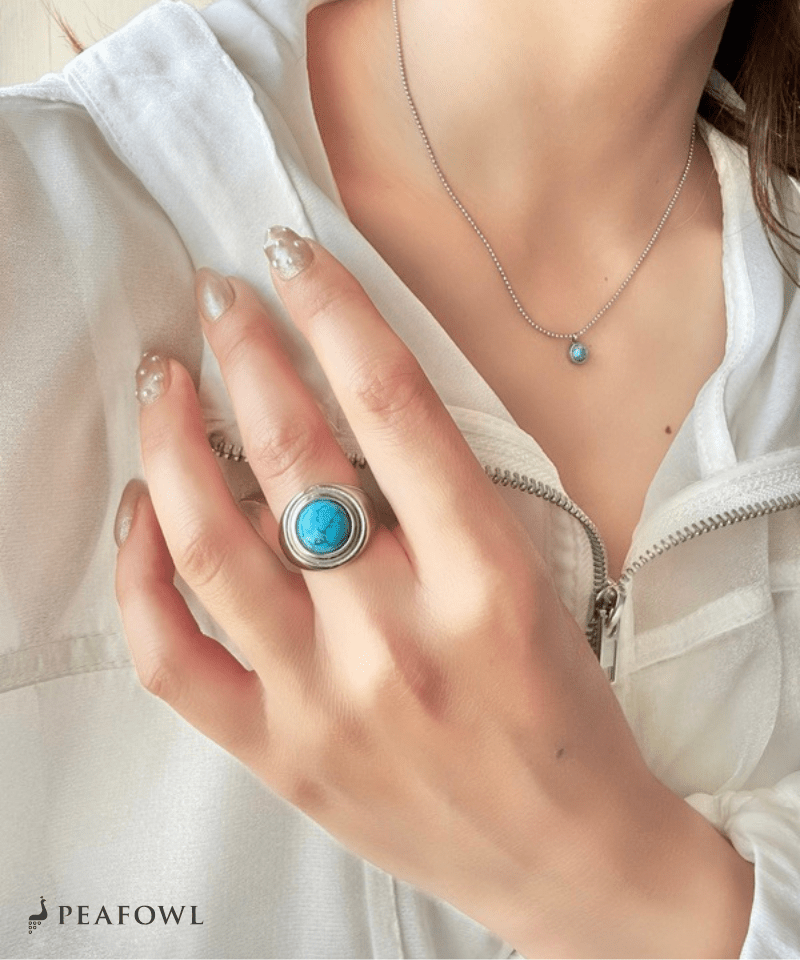Retro Volume Stone Ring - peafowl