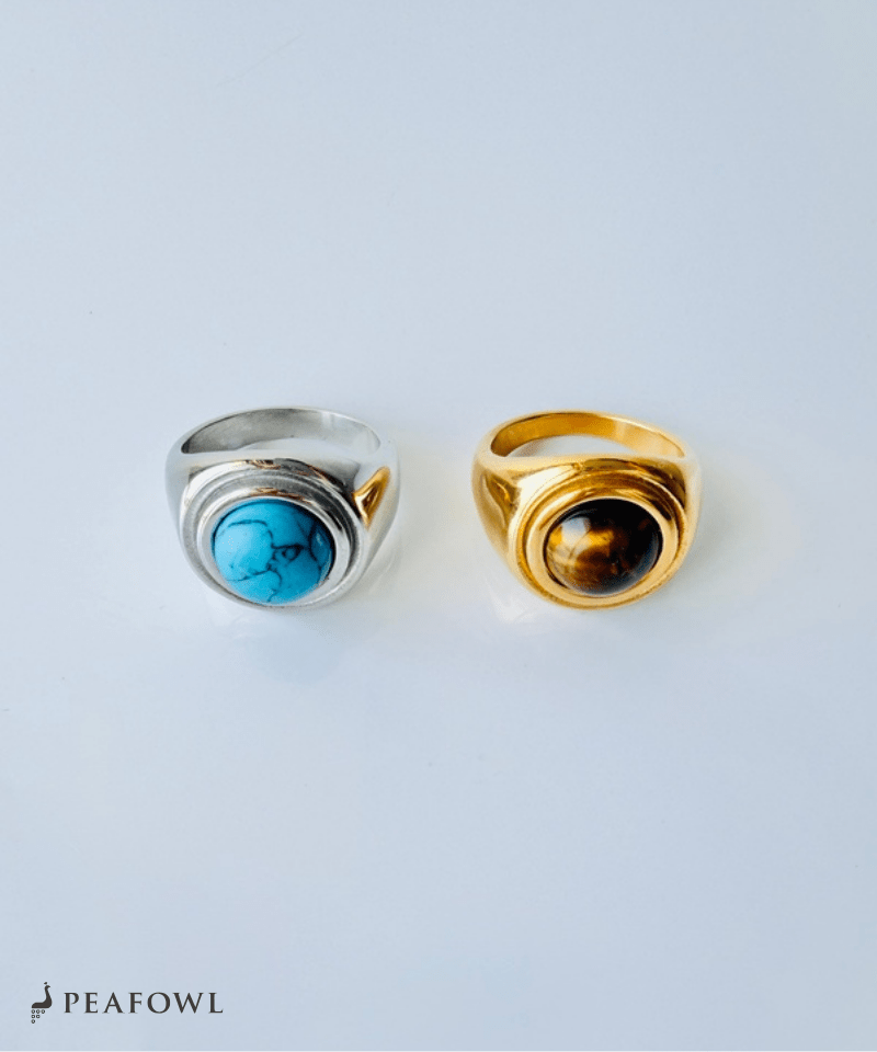 Retro Volume Stone Ring - peafowl