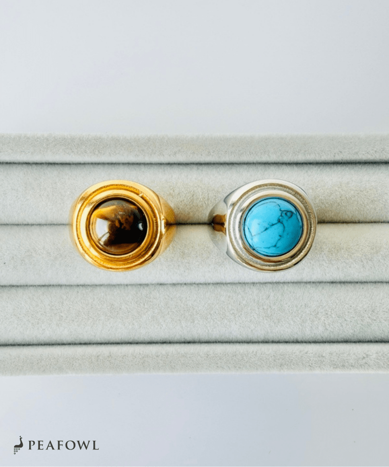Retro Volume Stone Ring - peafowl