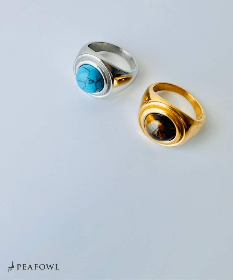 Retro Volume Stone Ring - peafowl