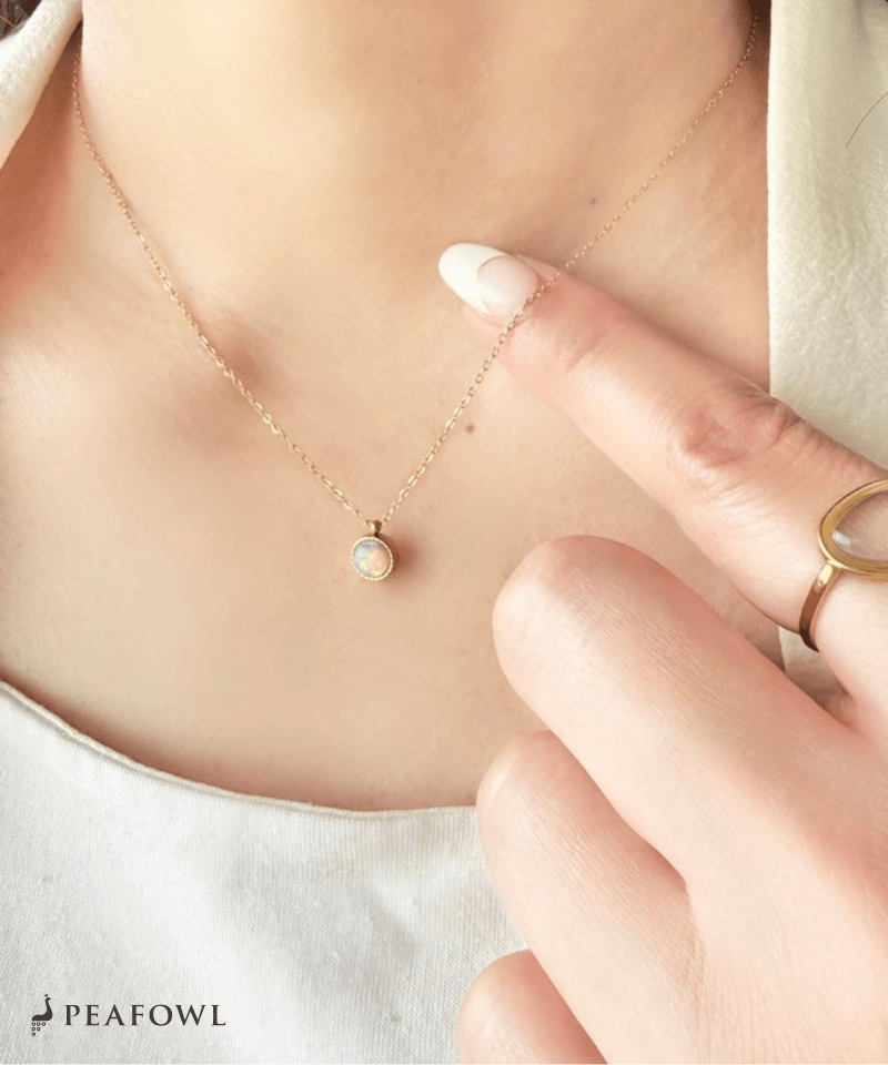 Round Opal Necklace - peafowl