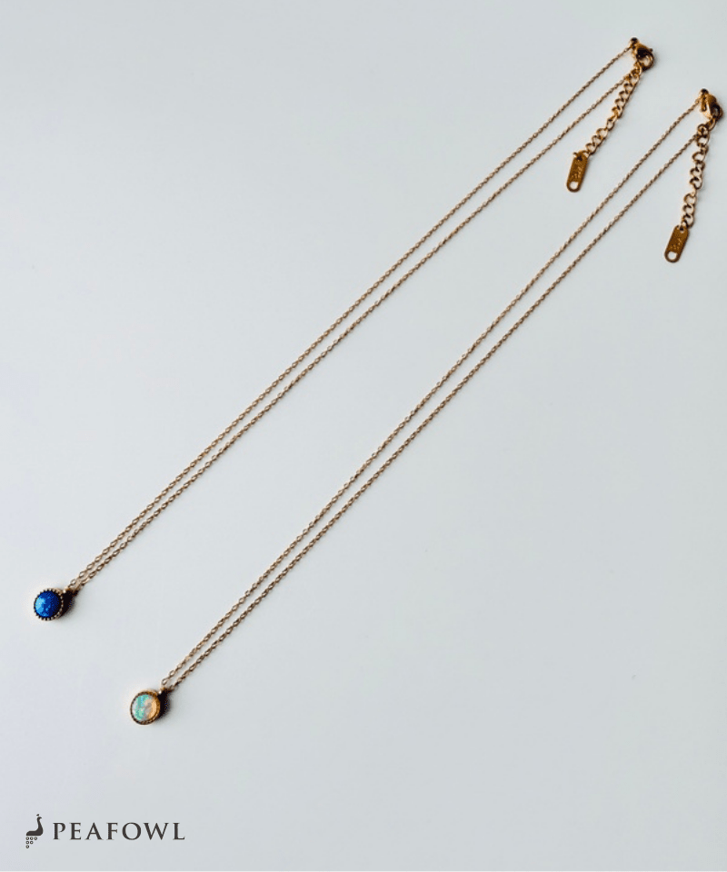Round Opal Necklace - peafowl