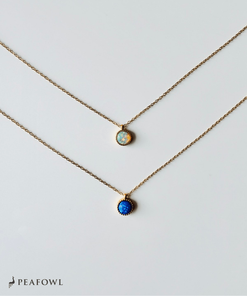 Round Opal Necklace - peafowl