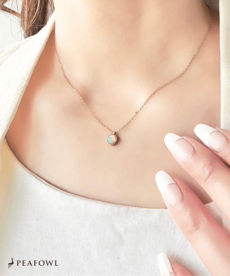Round Opal Necklace - peafowl