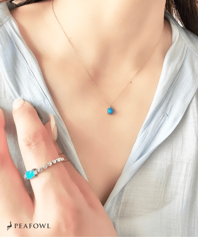 Round Opal Necklace - peafowl