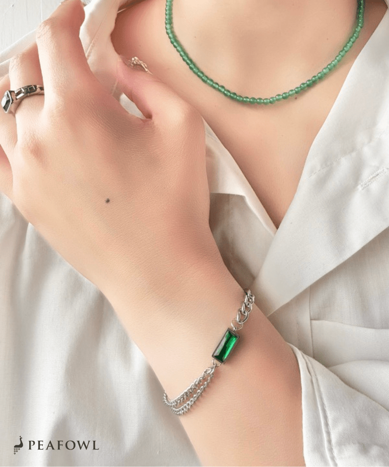 Silver Asymmetry Chain Bracelet - peafowl