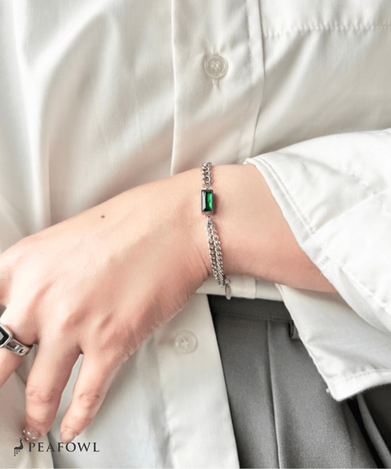 Silver Asymmetry Chain Bracelet - peafowl
