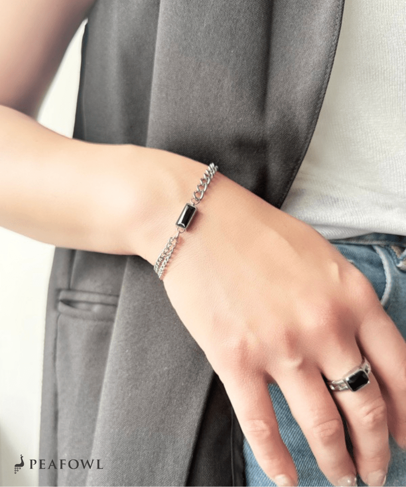 Silver Asymmetry Chain Bracelet - peafowl