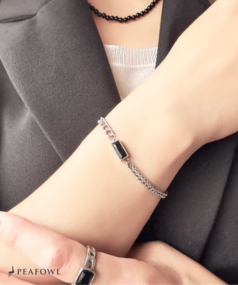 Silver Asymmetry Chain Bracelet - peafowl
