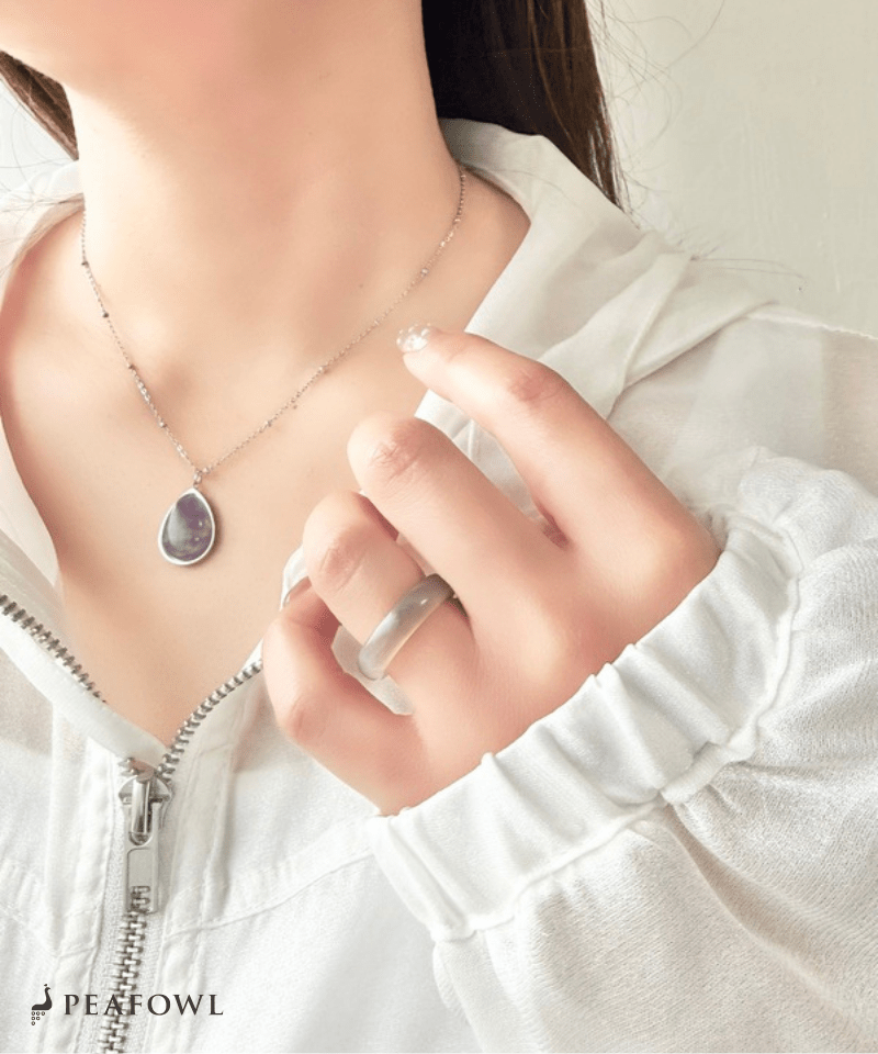 Smooth Color Stone Ring - peafowl