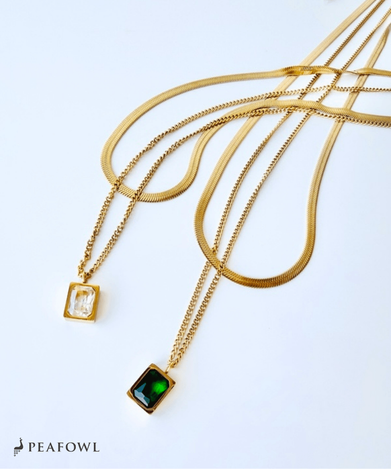 Square Bijou Layered Necklace - peafowl