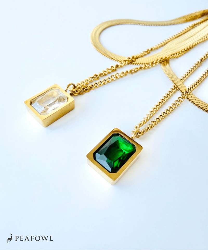 Square Bijou Layered Necklace - peafowl