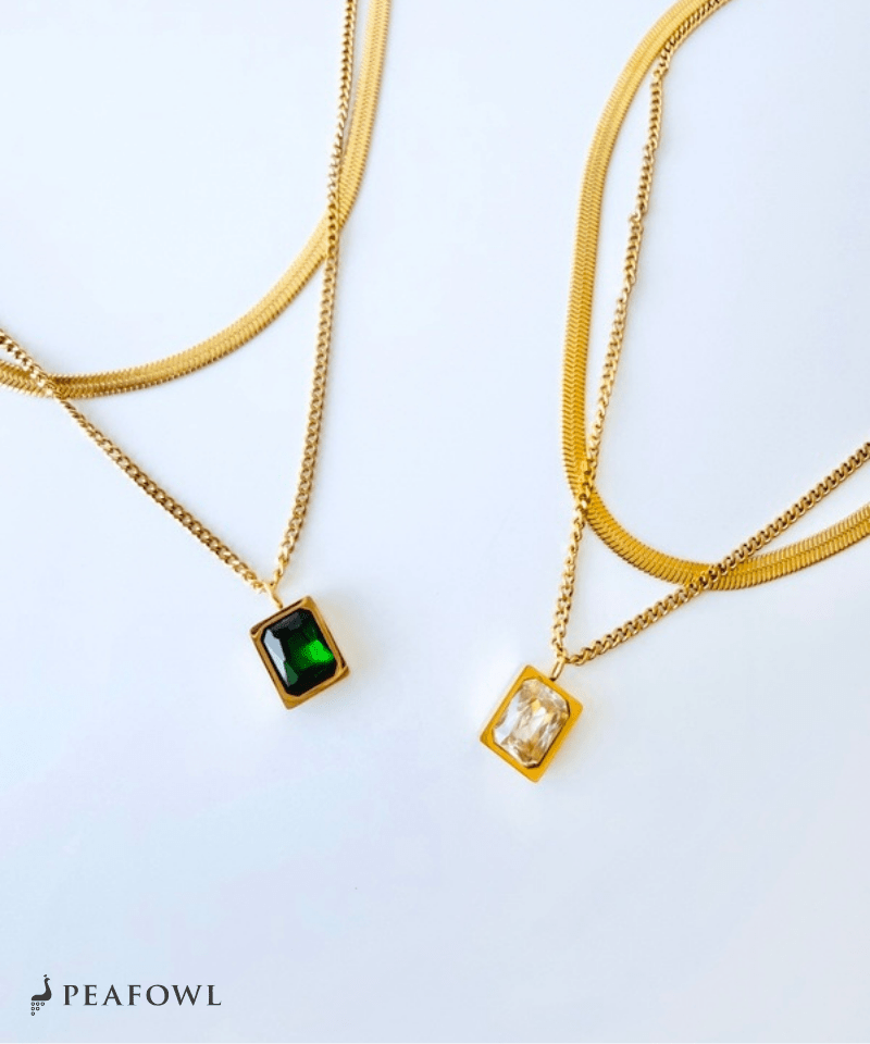 Square Bijou Layered Necklace - peafowl
