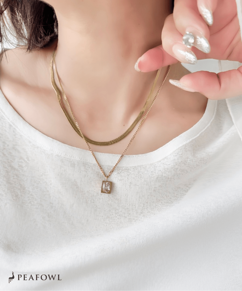 Square Bijou Layered Necklace - peafowl