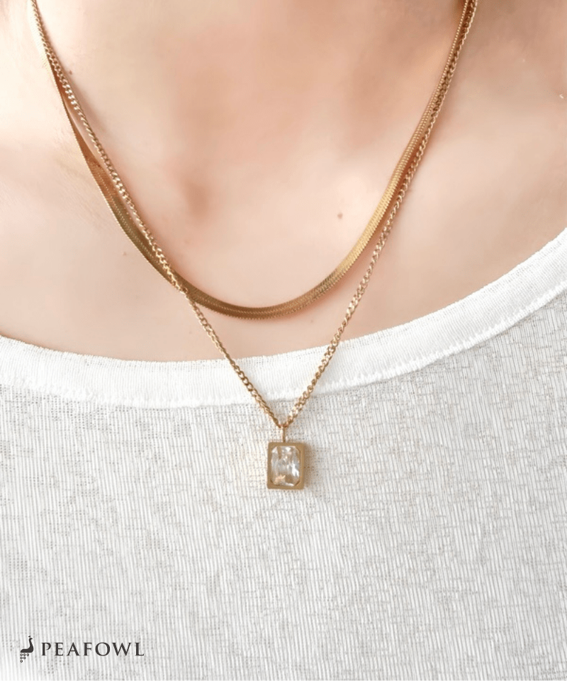 Square Bijou Layered Necklace - peafowl