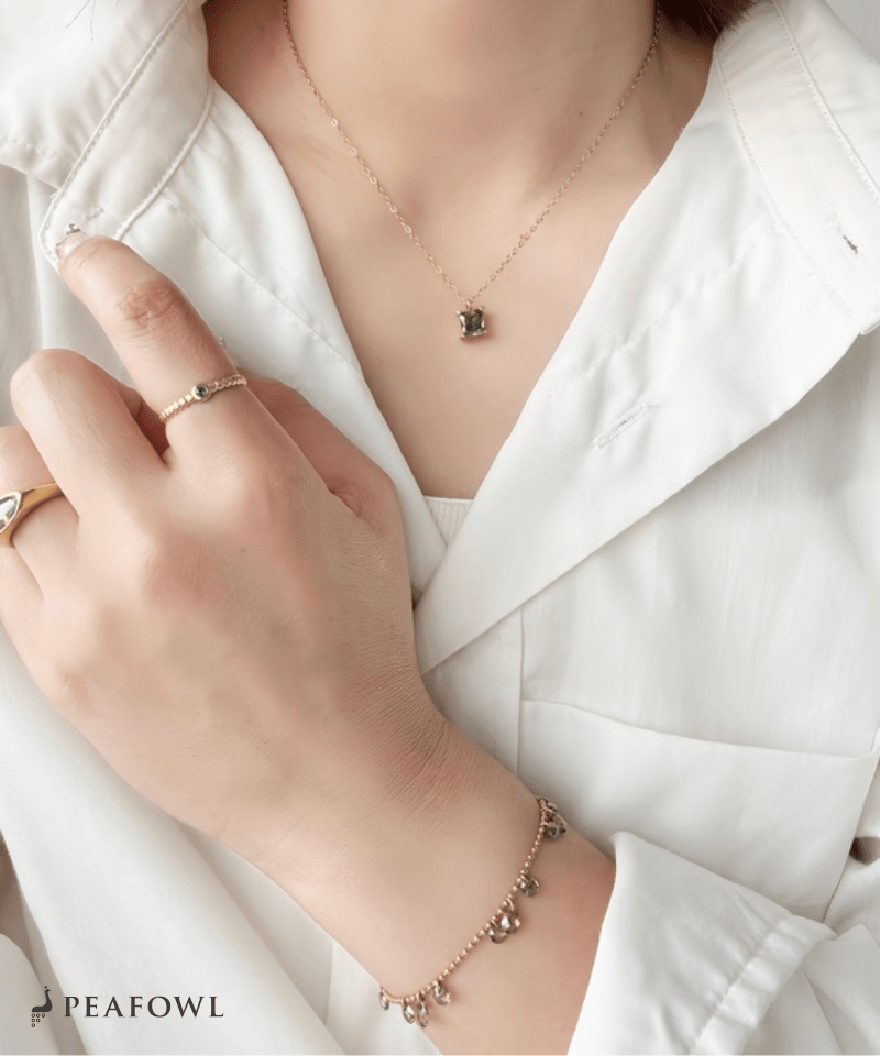 Square Bijou Necklace - peafowl