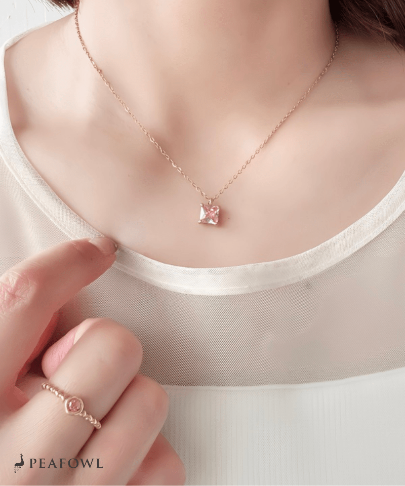 Square Bijou Necklace - peafowl