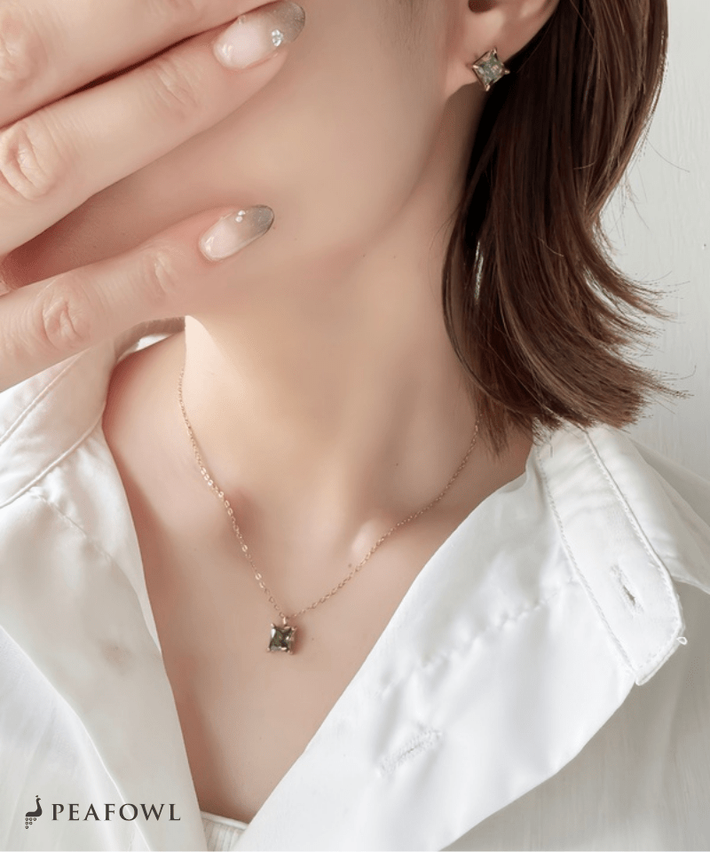 Square Bijou Necklace - peafowl