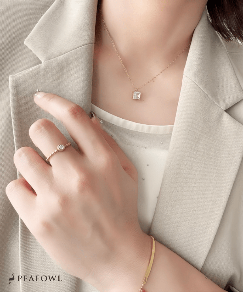 Square Bijou Necklace - peafowl