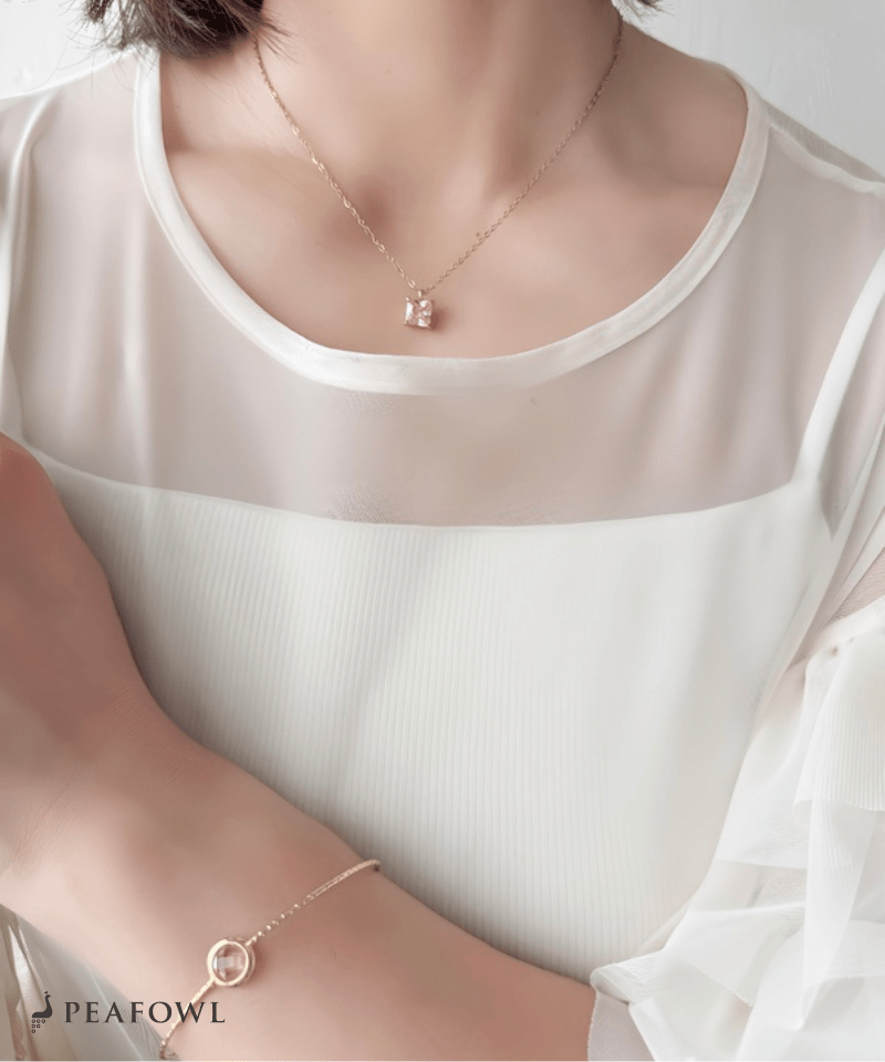 Square Bijou Necklace - peafowl