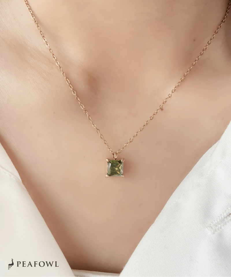 Square Bijou Necklace - peafowl