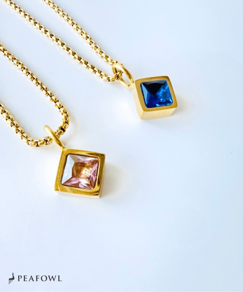 Square Frame Necklace - peafowl
